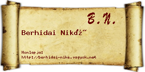 Berhidai Niké névjegykártya